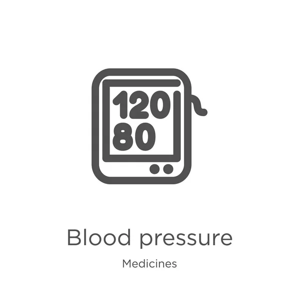 Vérnyomásikon vektor gyógyszerek gyűjtése. Vékony vonal vérnyomás vázlat ikon vektor illusztráció. Vázlat, vékony vonal vérnyomás ikon részére website tervez és mozgatható, app fejlődés. — Stock Vector