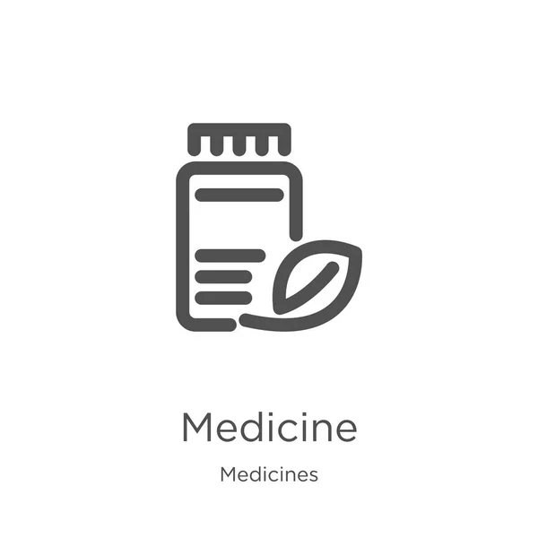 Icône de médecine vecteur de la collection de médicaments. Illustration vectorielle d'icône de contour de médecine de ligne mince. Aperçu, icône de médecine de ligne mince pour la conception de site Web et mobile, développement d'applications . — Image vectorielle