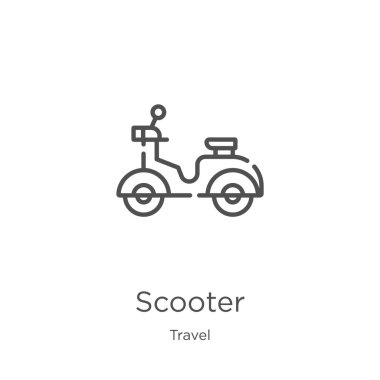 seyahat koleksiyonundan scooter simgesi vektör. İnce çizgi scooter anahat simgesi vektör illüstrasyon. Anahat, web sitesi tasarımı ve mobil için ince çizgi scooter simgesi, uygulama geliştirme.