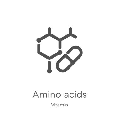 vitamin toplama amino asitler simge vektör. İnce çizgi amino asitler simge vektör illüstrasyon anahat. Anahat, web sitesi tasarımı ve mobil için ince çizgi amino asitler simgesi, uygulama geliştirme.
