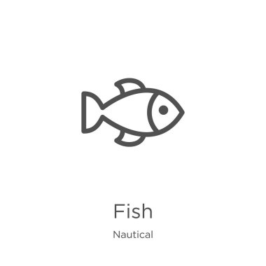 deniz koleksiyonundan balık simgesi vektör. İnce çizgi balık anahat simgesi vektör illüstrasyon. Anahat, web sitesi tasarımı ve mobil için ince çizgi balık simgesi, uygulama geliştirme.