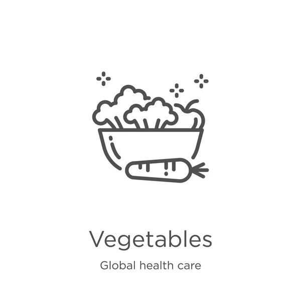 Vector icono de verduras de la colección mundial de atención médica. Línea delgada verduras contorno icono vector ilustración. Esquema, icono de verduras de línea delgada para el diseño del sitio web y móvil, desarrollo de aplicaciones . — Vector de stock