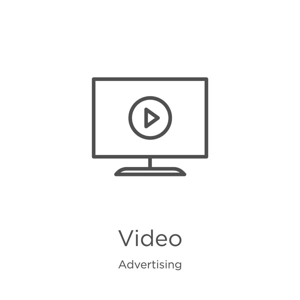 Icône vidéo vecteur de la collection de publicité. Illustration vectorielle d'icône de contour vidéo en ligne mince. Aperçu, mince icône vidéo de ligne pour la conception de site Web et mobile, développement d'applications . — Image vectorielle