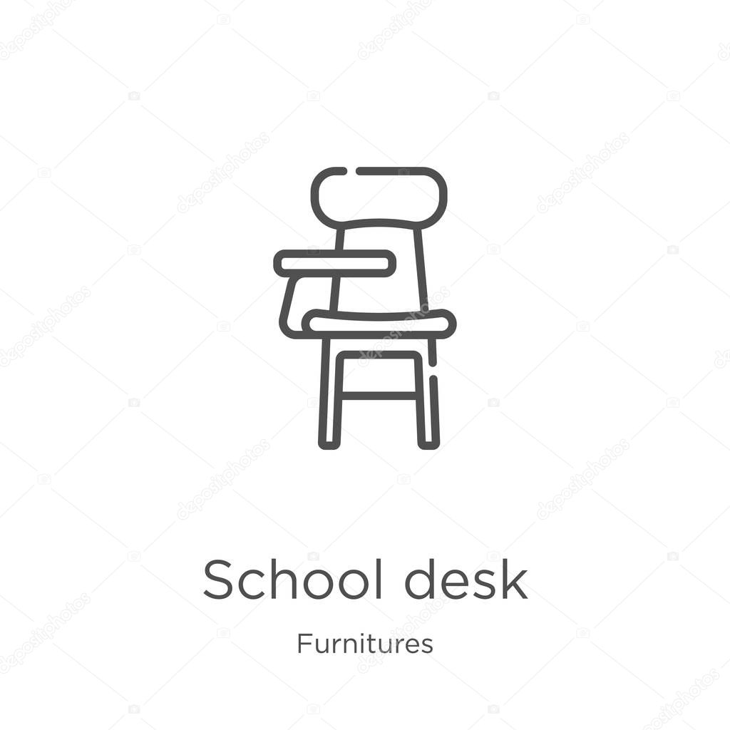 school desk icon vector from furnitures collection. Thin line school desk outline icon vector illustration. Outline, thin line school desk icon for website design and mobile, app development.