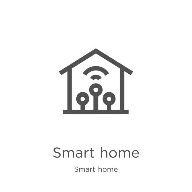 akıllı ev koleksiyonundan akıllı ev simgesi vektörü. İnce çizgi akıllı ev anahat simgesi vektör illüstrasyon. Anahat, web sitesi tasarımı ve mobil için ince çizgi akıllı ev simgesi, uygulama geliştirme.