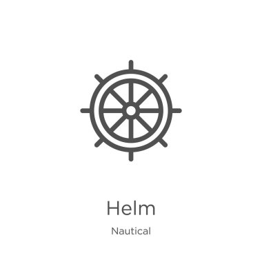 deniz koleksiyonundan dümen simgesi vektör. İnce çizgi dümen anahat simgesi vektör çizimi. Anahat, web sitesi tasarımı ve mobil için ince çizgi dümen simgesi, uygulama geliştirme.