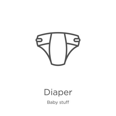 bebek eşyaları koleksiyonundan bebek bezi simgesi vektörü. İnce çizgi bebek bezi anahat simgesi vektör çizimi. Anahat, web sitesi tasarımı ve mobil, uygulama geliştirme için ince çizgi bebek bezi simgesi.
