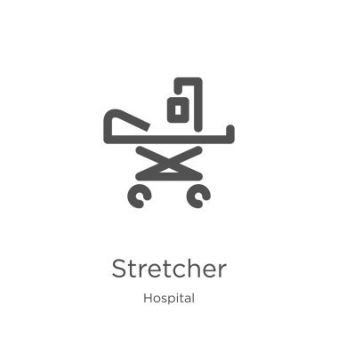 hastane koleksiyonundan sedye simgesi vektörü. İnce çizgi sedye anahat simgesi vektör illüstrasyon. Anahat, web sitesi tasarımı ve mobil için ince çizgi sedye simgesi, uygulama geliştirme.