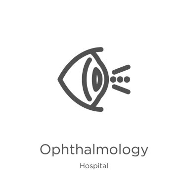 hastane koleksiyonundan oftalmoloji simge vektör. İnce çizgi oftalmoloji anahat simge vektör illüstrasyon. Anahat, web sitesi tasarımı ve mobil için ince çizgi oftalmoloji simgesi, uygulama geliştirme.