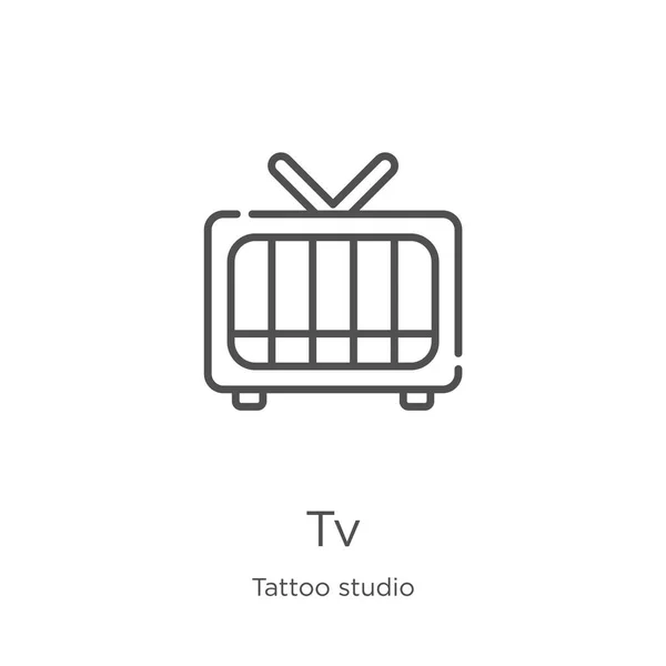 Іконка телевізора вектор з колекції татуювання студії. Тонка лінія ТБ контур значок Векторні ілюстрації. Контурна, тонка лінія піктограма ТБ для дизайну веб-сайту та мобільного, розробка додатків . — стоковий вектор
