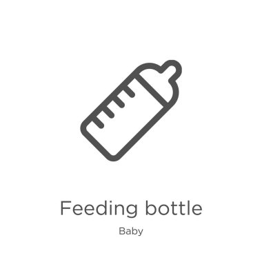 bebek koleksiyonundan besleme şişesi simge vektörü. İnce çizgi besleme şişesi anahat simgesi vektör çizimi. Anahat, web sitesi tasarımı ve mobil için ince çizgi besleme şişesi simgesi, uygulama geliştirme.