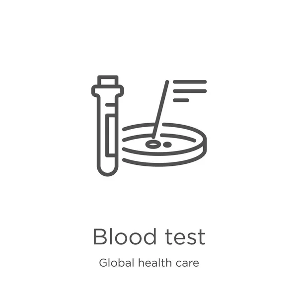 Test sanguin vecteur icône de la collection mondiale de soins de santé. Illustration vectorielle d'icône de contour de test sanguin de ligne mince. Aperçu, icône de test sanguin de ligne mince pour la conception de site Web et mobile, développement d'applications . — Image vectorielle