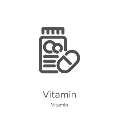vitamin toplama dan vitamin simgesi vektör. İnce çizgi vitamin anahat simgesi vektör illüstrasyon. Anahat, web sitesi tasarımı ve mobil için ince çizgi vitamin simgesi, uygulama geliştirme.