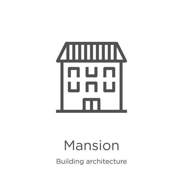 Mansion icon vector van Building Architecture Collection. Dunne lijn Mansion overzicht pictogram vector illustratie. Omtrek, Thin Line Mansion icoon voor website ontwerp en mobiel, app ontwikkeling. — Stockvector