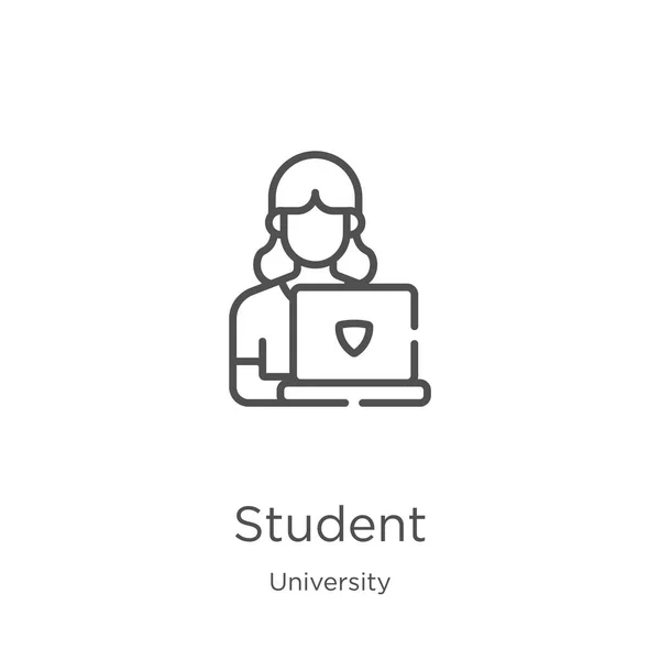 Étudiant icône vecteur de la collection universitaire. Illustration vectorielle d'icône de contour d'étudiant de ligne mince. Aperçu, mince icône étudiante de ligne pour la conception de site Web et mobile, développement d'applications . — Image vectorielle