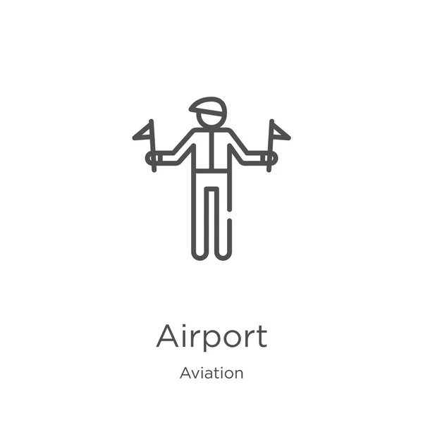 Aéroport icône vecteur de la collection de l'aviation. Illustration vectorielle d'icône de contour d'aéroport de ligne mince. Schéma, icône de l'aéroport de ligne mince pour la conception de site Web et mobile, développement d'applications . — Image vectorielle