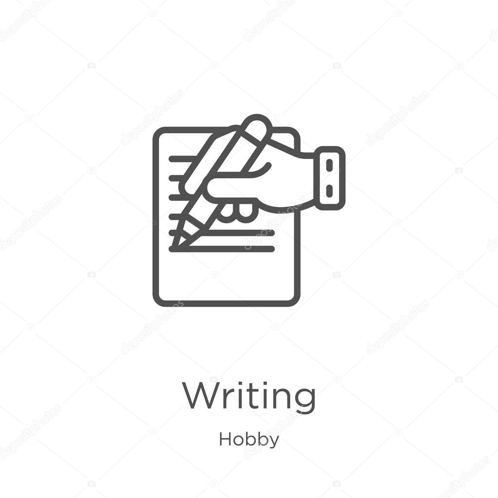 writing icon vector from hobby collection. Thin line writing outline icon vector illustration. Outline, thin line writing icon for website design and mobile, app development.