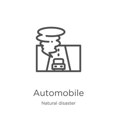doğal afet koleksiyonundan otomobil simgesi vektör. İnce çizgi otomobil anahat simgesi vektör illüstrasyon. Anahat, web sitesi tasarımı ve mobil için ince çizgi otomobil simgesi, uygulama geliştirme.