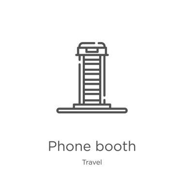 seyahat koleksiyonundan telefon kulübesi simgesi vektör. İnce çizgi telefon kulübesi anahat simgesi vektör illüstrasyon. Anahat, web sitesi tasarımı ve mobil için ince hatlı telefon kulübesi simgesi, uygulama geliştirme.