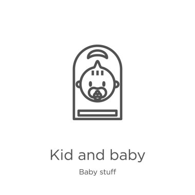 bebek eşyaları koleksiyonundan çocuk ve bebek simgesi vektörü. İnce çizgi çocuk ve bebek anahat simgesi vektör illüstrasyon. Anahat, web sitesi tasarımı ve mobil, uygulama geliştirme için ince çizgi çocuk ve bebek simgesi.