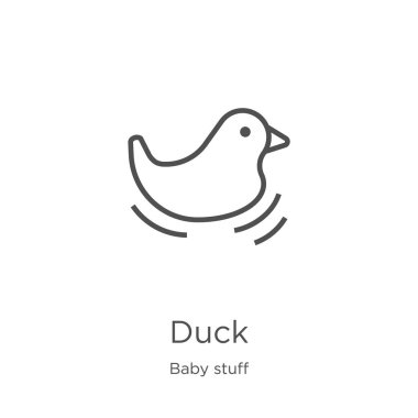 bebek şeyler koleksiyonundan ördek simgesi vektör. İnce çizgi ördek anahat simgesi vektör illüstrasyon. Anahat, web sitesi tasarımı ve mobil için ince çizgi ördek simgesi, uygulama geliştirme.