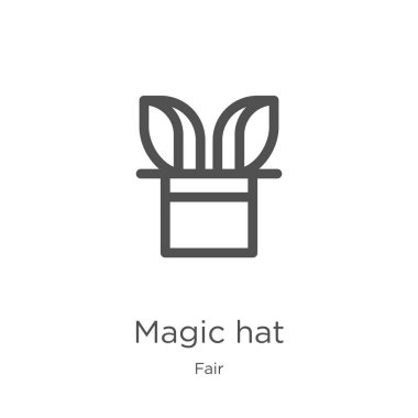 adil koleksiyonundan sihirli şapka simgesi vektör. İnce çizgi sihirli şapka anahat simgesi vektör illüstrasyon. Anahat, web sitesi tasarımı ve mobil için ince çizgi sihirli şapka simgesi, uygulama geliştirme.