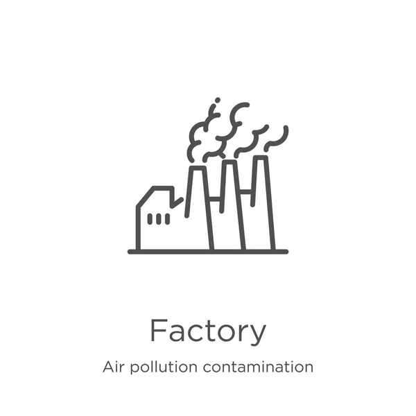 Vetor de ícone de fábrica da coleta de contaminação por poluição do ar. Linha fina fábrica esboço ícone vetor ilustração. Delineamento, ícone de fábrica de linha fina para design de site e celular, desenvolvimento de aplicativos . — Vetor de Stock