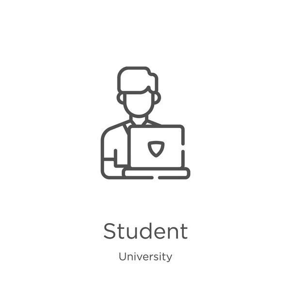 Étudiant icône vecteur de la collection universitaire. Illustration vectorielle d'icône de contour d'étudiant de ligne mince. Aperçu, mince icône étudiante de ligne pour la conception de site Web et mobile, développement d'applications . — Image vectorielle