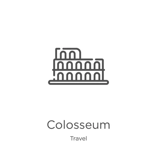 Seyahat koleksiyonundan Kolezyum simgesi vektörü. İnce çizgi Kolezyum anahat simgesi vektör illüstrasyon. Anahat, web sitesi tasarımı ve mobil için ince çizgi Colosseum simgesi, uygulama geliştirme. — Stok Vektör