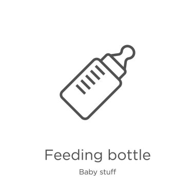 bebek şeyler koleksiyonundan besleme şişe simge vektör. İnce çizgi besleme şişesi anahat simgesi vektör çizimi. Anahat, web sitesi tasarımı ve mobil için ince çizgi besleme şişesi simgesi, uygulama geliştirme.