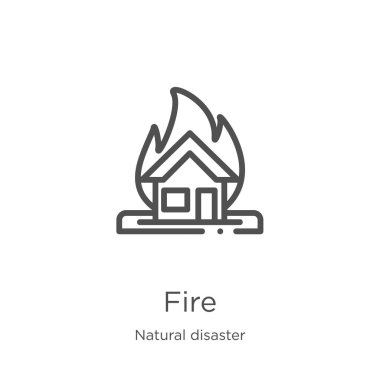 doğal afet koleksiyonundan yangın simgesi vektör. İnce çizgi yangın anahat simgesi vektör çizimi. Anahat, web sitesi tasarımı ve mobil, uygulama geliştirme için ince çizgi yangın simgesi.