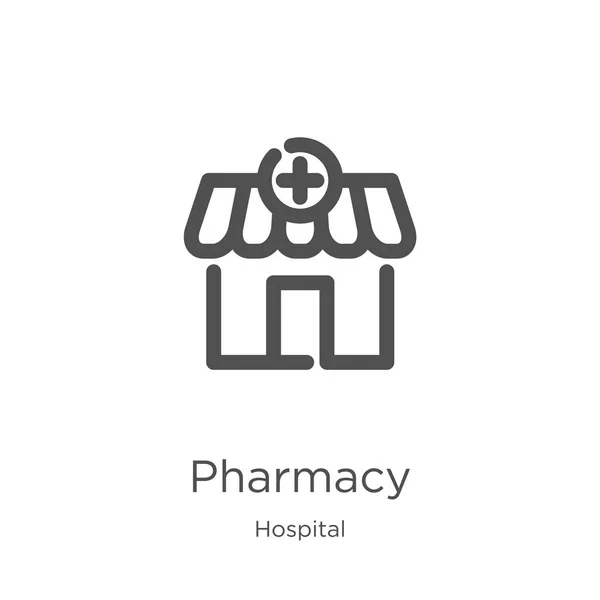Vector icono de farmacia de la colección del hospital. Línea delgada farmacia esquema icono vector ilustración. Esquema, línea delgada icono de farmacia para el diseño del sitio web y móvil, desarrollo de aplicaciones . — Vector de stock