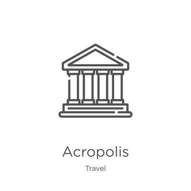 seyahat koleksiyonundan akropolis simgesi vektörü. İnce çizgi akropolis anahat simgesi vektör illüstrasyon. Anahat, web sitesi tasarımı ve mobil için ince çizgi akropolis simgesi, uygulama geliştirme.