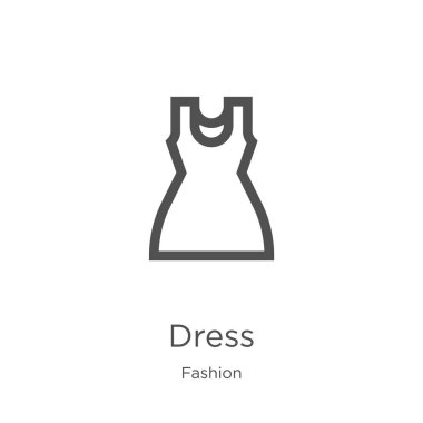 moda koleksiyonundan elbise simgesi vektör. İnce çizgi elbise anahat simgesi vektör illüstrasyon. Anahat, web sitesi tasarımı ve mobil için ince çizgi elbise simgesi, uygulama geliştirme.
