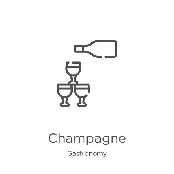 Vector icono de champán de la colección de gastronomía. Ilustración vectorial delgada línea champán contorno icono. Esquema, línea delgada icono de champán para el diseño de sitios web y móviles, desarrollo de aplicaciones . — Vector de stock