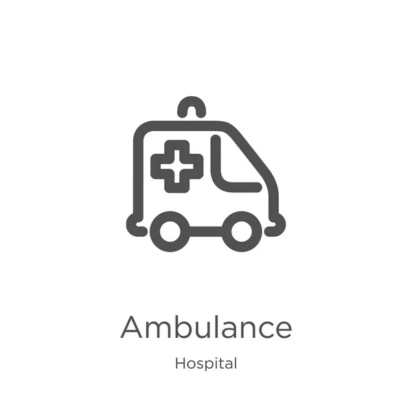 Hastane koleksiyonundan ambulans simgesi vektör. İnce çizgi ambulans anahat simgesi vektör illüstrasyon. Anahat, web sitesi tasarımı ve mobil için ince çizgi ambulans simgesi, uygulama geliştirme. — Stok Vektör