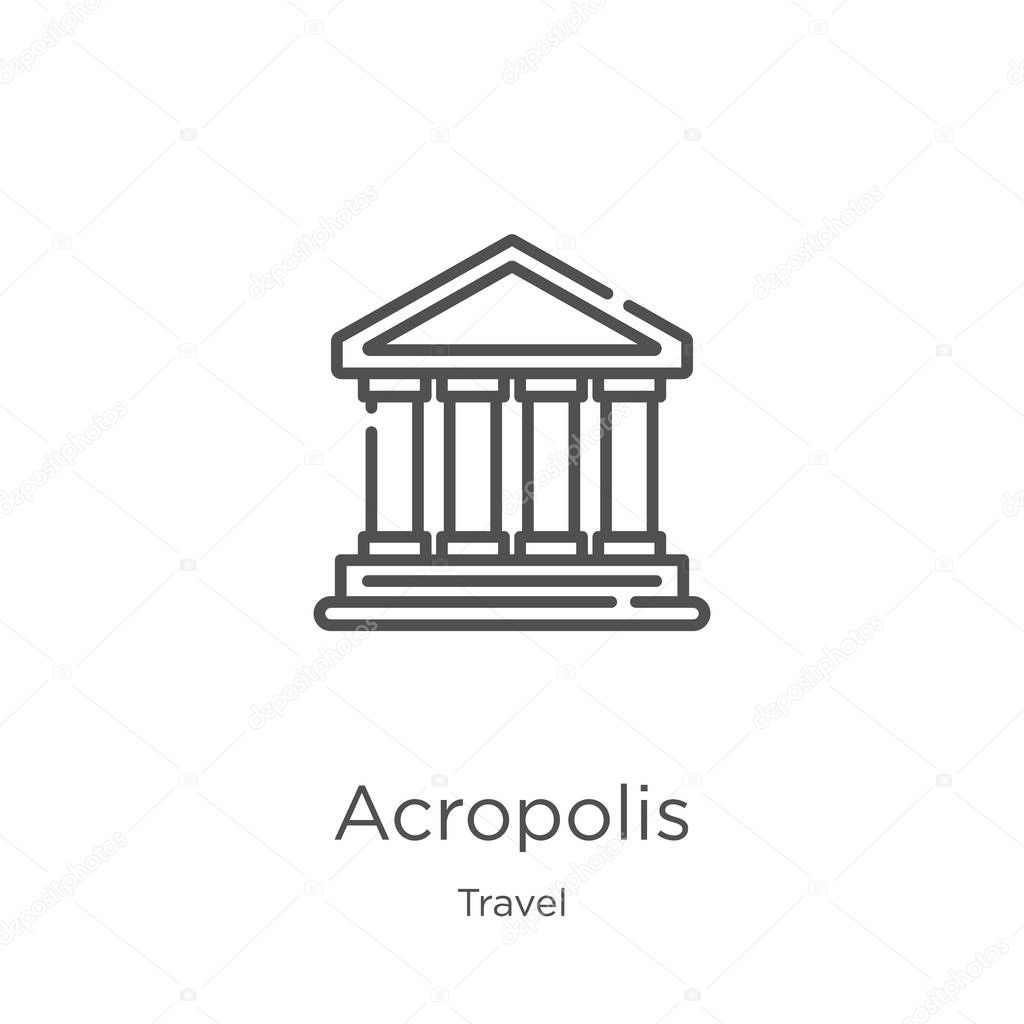 acropolis icon vector from travel collection. Thin line acropolis outline icon vector illustration. Outline, thin line acropolis icon for website design and mobile, app development.