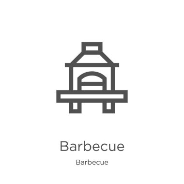 barbekü koleksiyonundan barbekü simgesi vektör. İnce çizgi barbekü anahat simgesi vektör illüstrasyon. Anahat, web sitesi tasarımı ve mobil için ince çizgi barbekü simgesi, uygulama geliştirme.