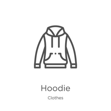 elbise koleksiyonundan hoodie simge vektör. İnce çizgi hoodie anahat simgesi vektör illüstrasyon. Anahat, web sitesi tasarımı ve mobil için ince çizgi hoodie simgesi, uygulama geliştirme.