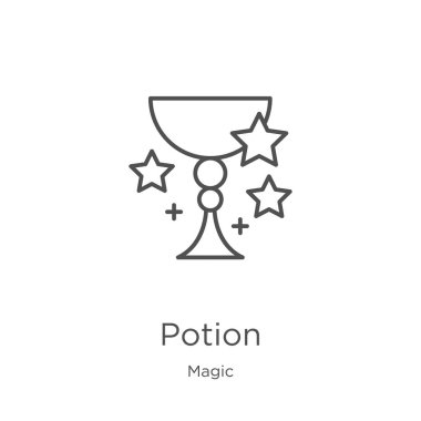 sihirli koleksiyonundan iksir simgesi vektör. İnce çizgi iksiri simge vektör çizimi. Anahat, web sitesi tasarımı ve mobil için ince çizgi iksir simgesi, uygulama geliştirme.