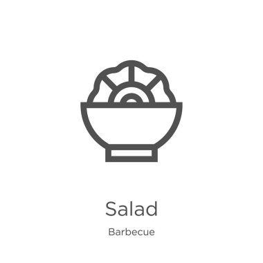 barbekü koleksiyonundan salata simgesi vektör. İnce çizgi salata anahat simgesi vektör çizimi. Anahat, web sitesi tasarımı ve mobil, uygulama geliştirme için ince çizgi salata simgesi.