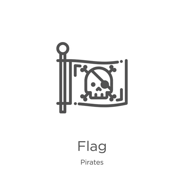 Vector icono de bandera de la colección de piratas. Ilustración de vectores de iconos de líneas delgadas. Esquema, icono de bandera de línea delgada para el diseño del sitio web y móvil, desarrollo de aplicaciones . — Vector de stock