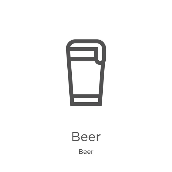 ビールコレクションからビールアイコンベクトル。細いラインビールアウトラインアイコンベクトルイラスト。アウトライン、ウェブサイトのデザインとモバイル、アプリ開発のための細いラインビールアイコン. — ストックベクタ
