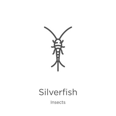 böcekler koleksiyonundan silverfish simge vektör. İnce çizgi silverfish anahat simgesi vektör illüstrasyon. Anahat, web sitesi tasarımı ve mobil için ince çizgi silverfish simgesi, uygulama geliştirme.