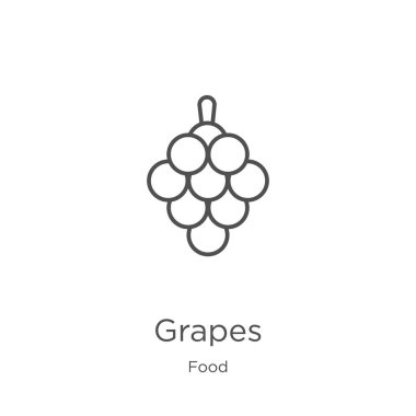 gıda koleksiyonundan üzüm simgesi vektör. İnce çizgi üzüm anahat simge vektör illüstrasyon. Anahat, web sitesi tasarımı ve mobil, uygulama geliştirme için ince çizgi üzüm simgesi.