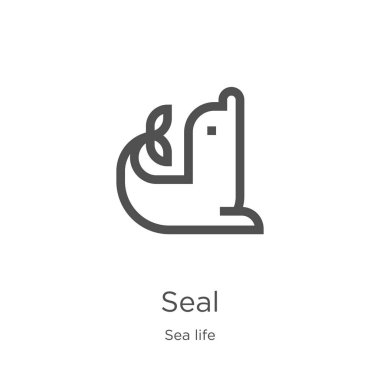 deniz yaşamı koleksiyonundan mühür simgesi vektör. İnce çizgi mühür anahat simgesi vektör illüstrasyon. Anahat, web sitesi tasarımı ve mobil, uygulama geliştirme için ince çizgi mühür simgesi.