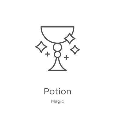 sihirli koleksiyonundan iksir simgesi vektör. İnce çizgi iksiri simge vektör çizimi. Anahat, web sitesi tasarımı ve mobil için ince çizgi iksir simgesi, uygulama geliştirme.