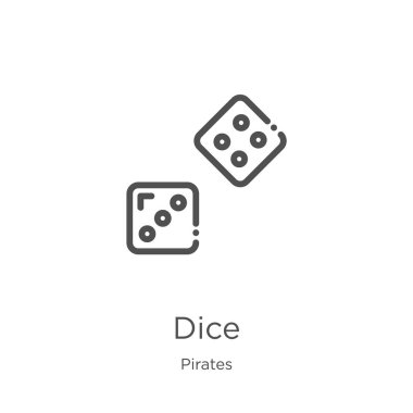 korsanlar koleksiyonundan zar simgesi vektör. İnce çizgi lisi anahat simgesi vektör çizimi. Anahat, web sitesi tasarımı ve mobil, uygulama geliştirme için ince çizgi zar simgesi.