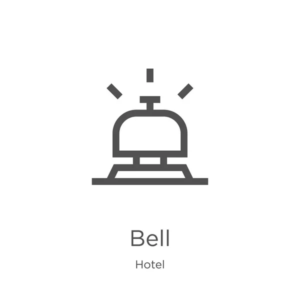 Symbol ikony zvonku z hotelové sbírky. Obrázek na ikoně se symbolem tenká čára zvonku. Osnova, ikona zvonku s tenkou čárou pro návrh webu a mobilní, vývoj aplikace. — Stockový vektor