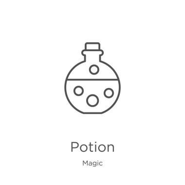 sihirli koleksiyonundan iksir simgesi vektör. İnce çizgi iksiri simge vektör çizimi. Anahat, web sitesi tasarımı ve mobil için ince çizgi iksir simgesi, uygulama geliştirme.